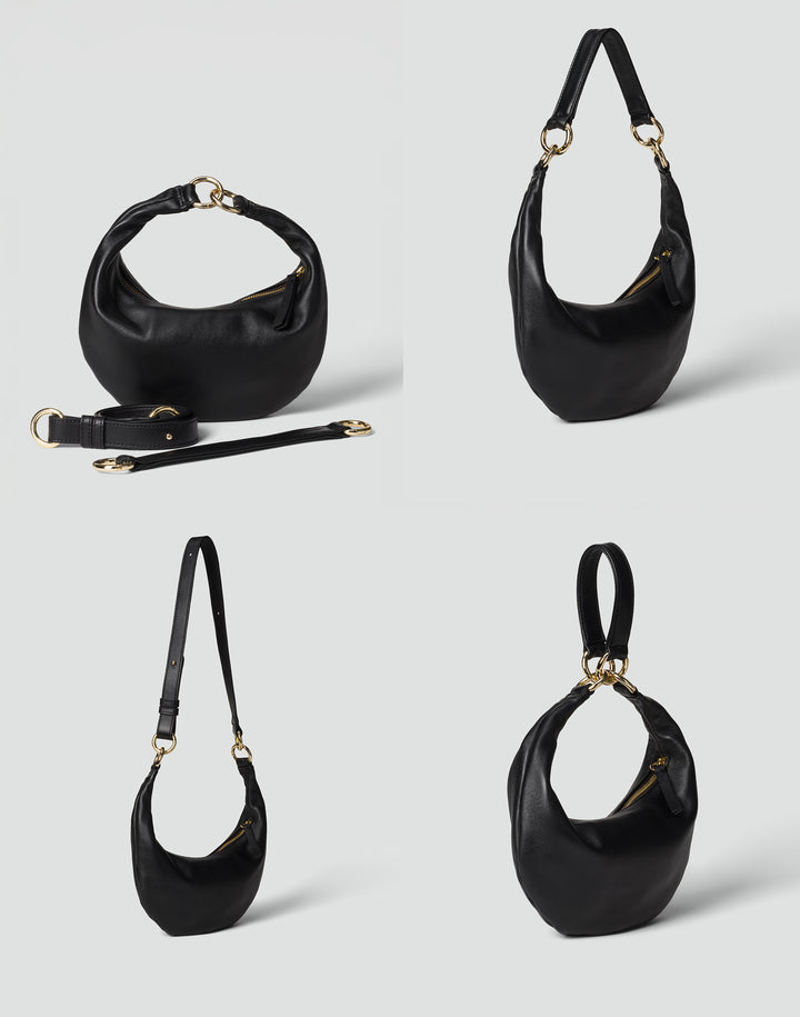 HYER GOODS Mini crescent micro ring bag black gold#color_black-gold