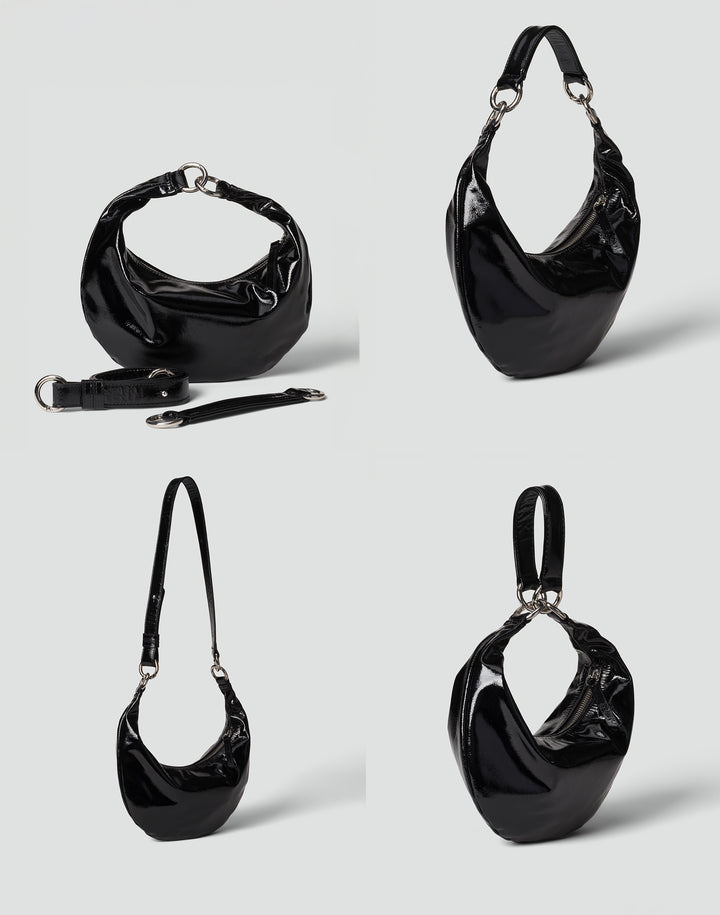 HYER GOODS Mini crescent micro ring bag black shiny patent naplak#color_black-naplak