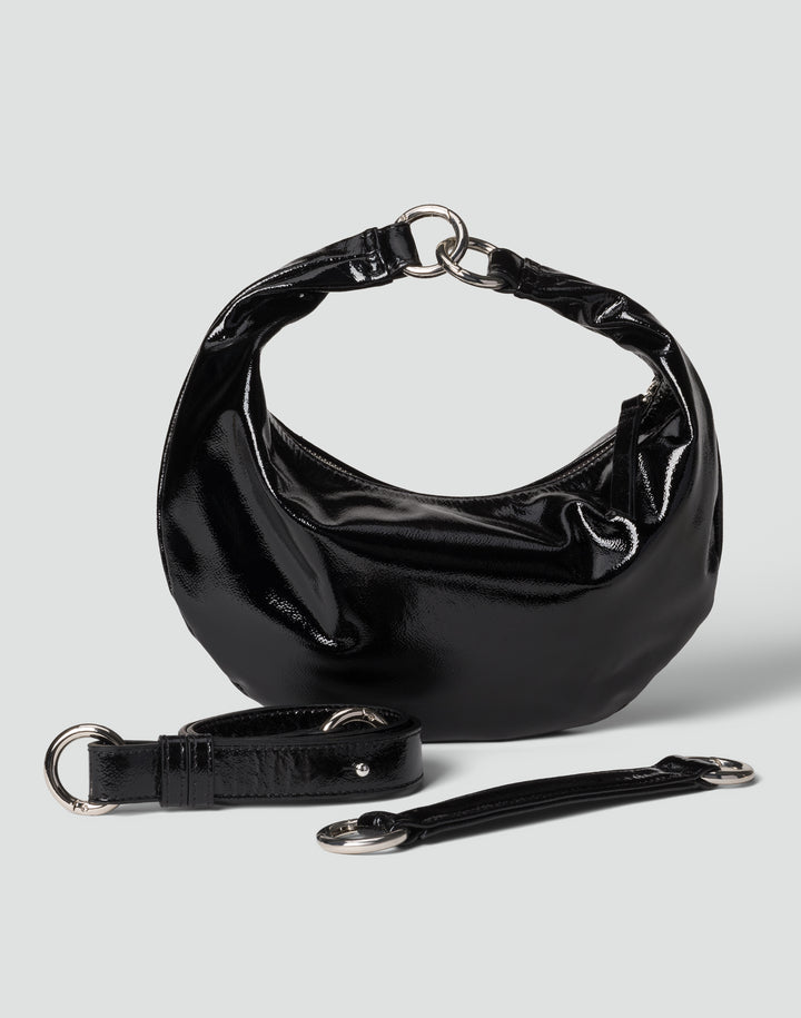 HYER GOODS Mini crescent micro ring bag black shiny patent naplak#color_black-naplak