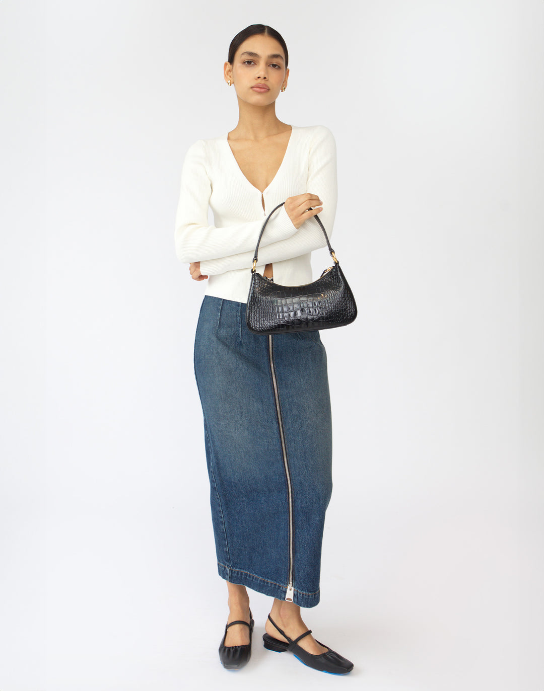 recycled genuine leather mini shoulder bag black crocodile #color_black-croco