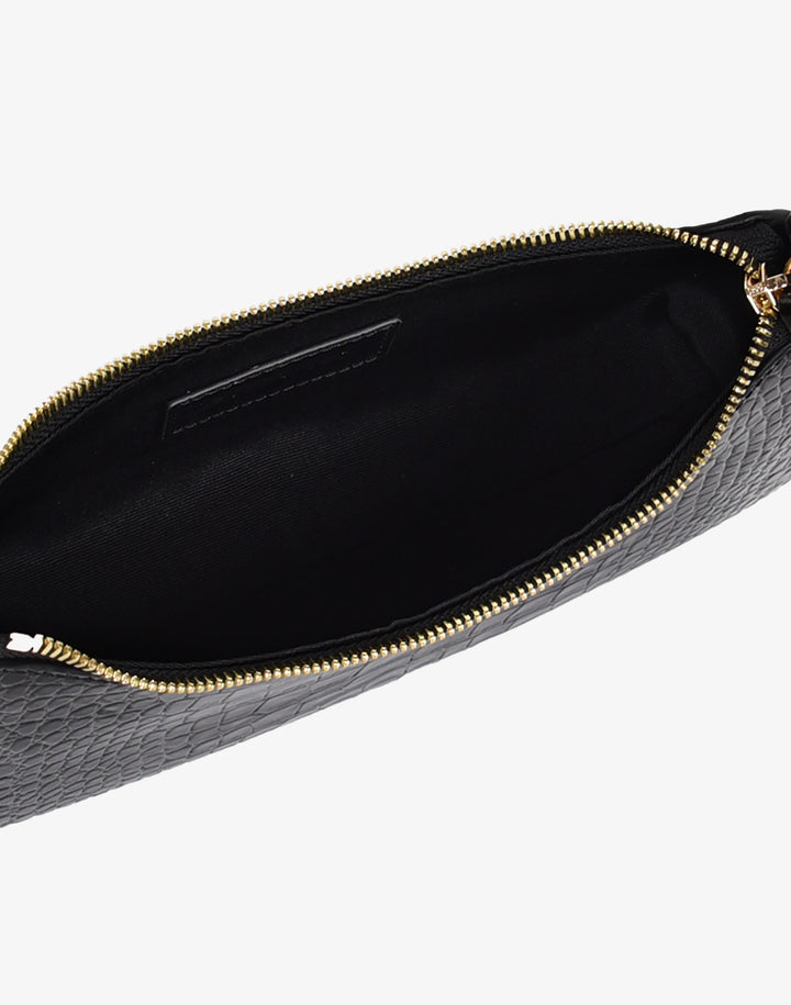 recycled genuine leather mini shoulder bag black crocodile #color_black-croco