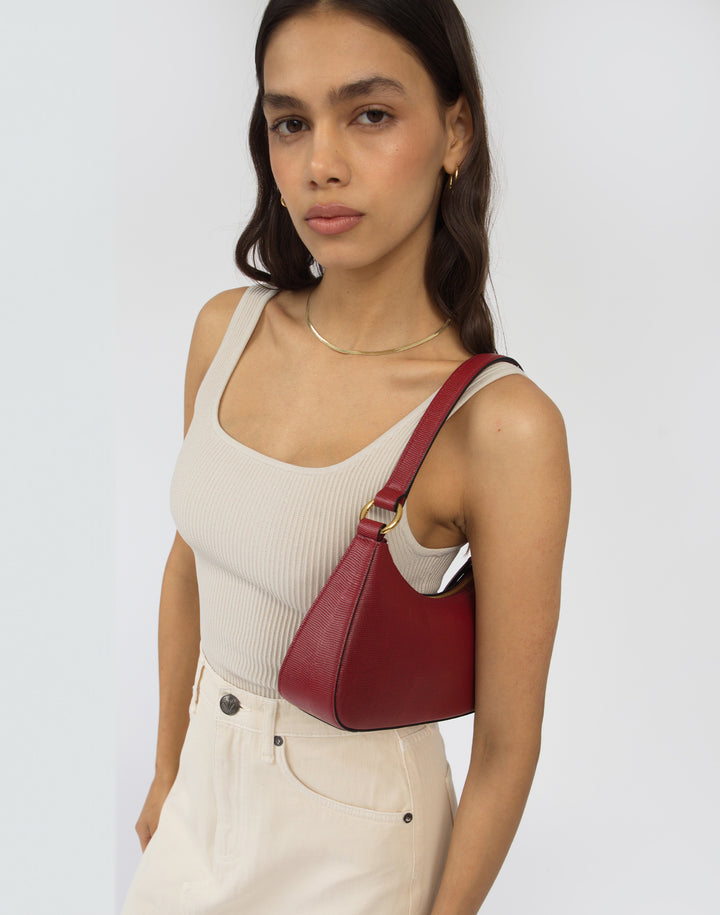recycled genuine leather mini shoulder bag cherry red lizard #color_cherry-red-lizard