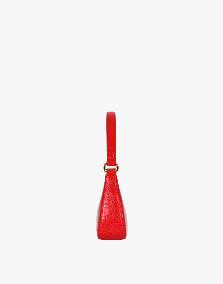 recycled genuine leather mini shoulder bag red crocodile #color_bright-red-croco
