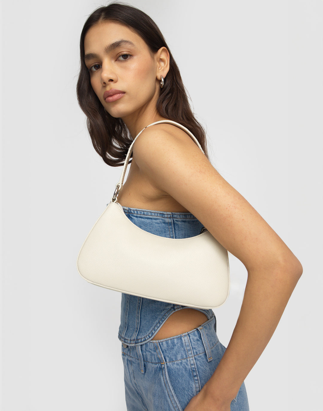 recycled genuine leather mini shoulder bag white pebbled leather #color_white