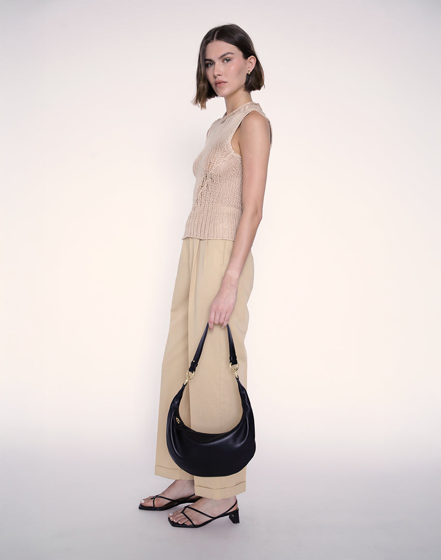 HYER GOODS convertible crossbody hobo Piccola ring bag #color_black-gold