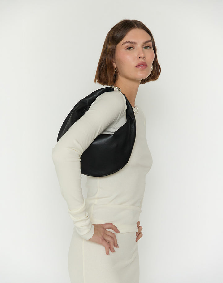 HYER GOODS convertible crossbody hobo Piccola ring bag #color_black-silver