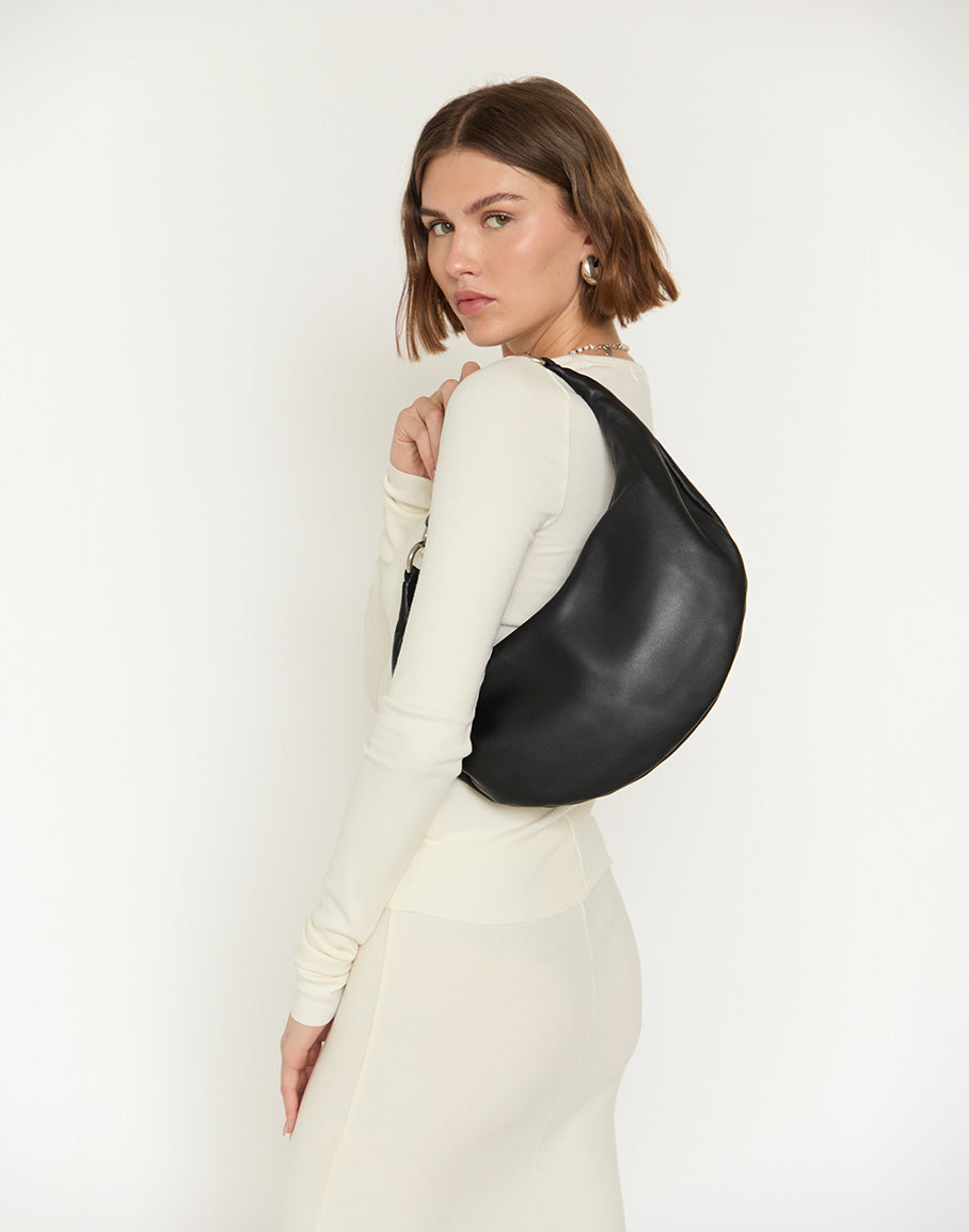 HYER GOODS convertible crossbody hobo Piccola ring bag #color_black-silver