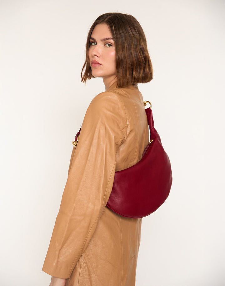 HYER GOODS convertible crossbody hobo Piccola ring bag #color_dark-cherry-red