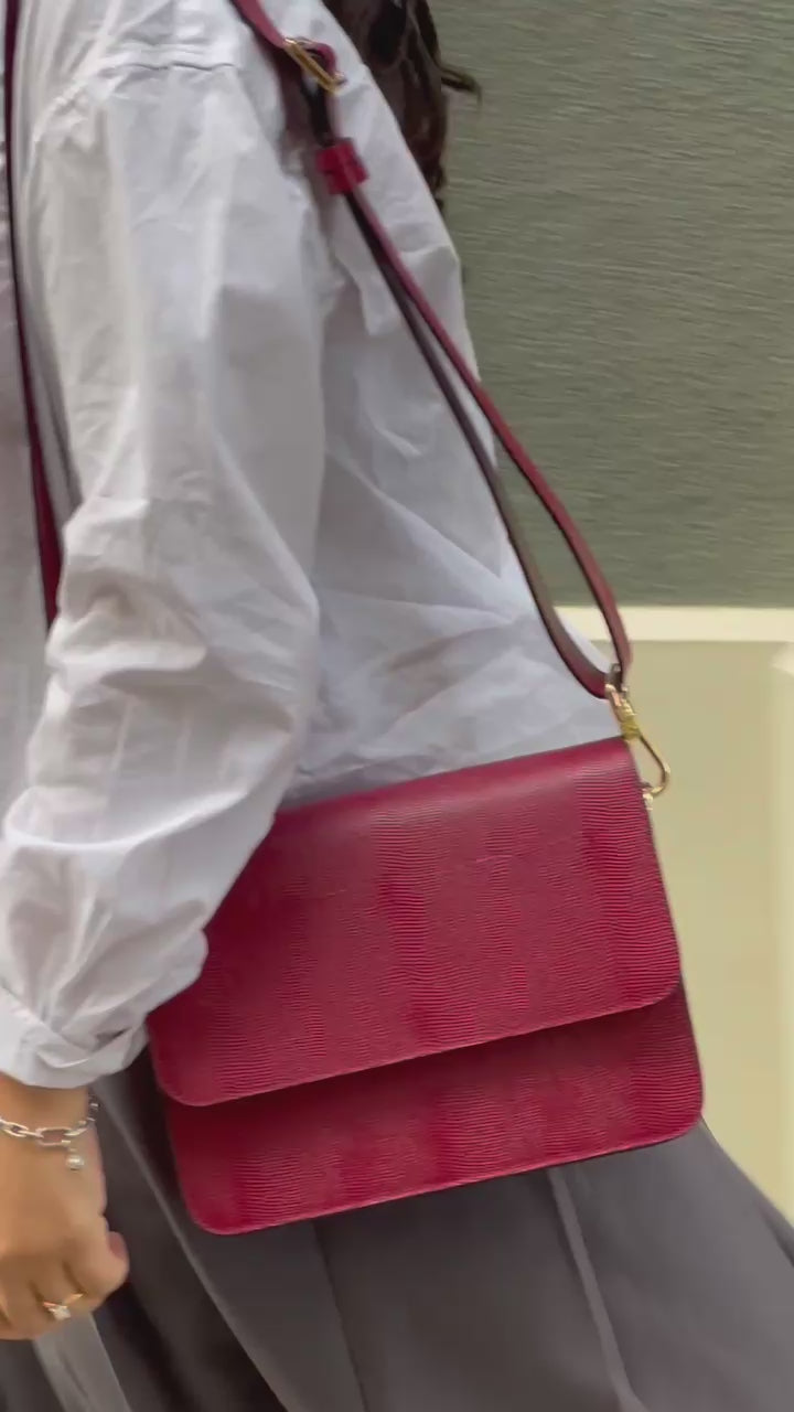hyer goods recycled leather crossbody satchel bag cherry red lizard #color_cherry-red-lizard