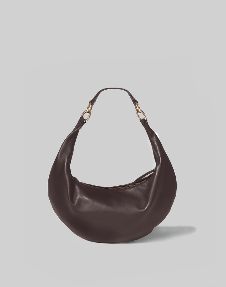 hyer goods ring bag convertible leather hobo crescent bag#color_chocolate