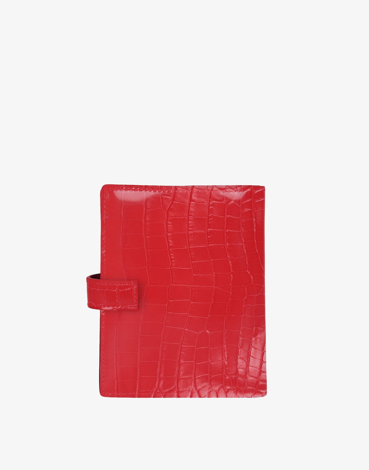hyer goods recycled leather travel passport wallet with zipper pocket embossed red crocodile #color_bright-red-croco