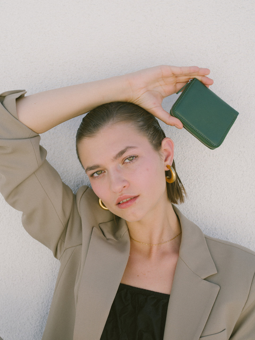 hyer goods recycled leather zip around wallet green#color_green