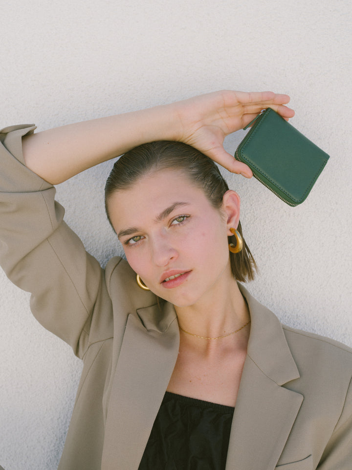 hyer goods recycled leather zip around wallet green#color_green