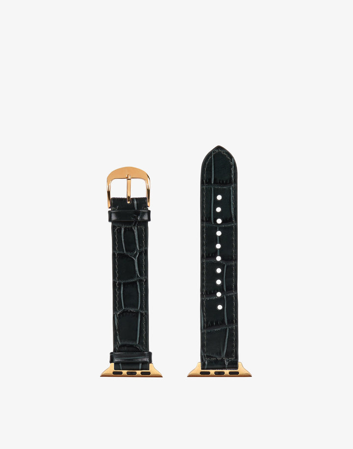 Hyer Goods recycled leather Apple Watch Band dark green embossed croc#color_dark-green-croc