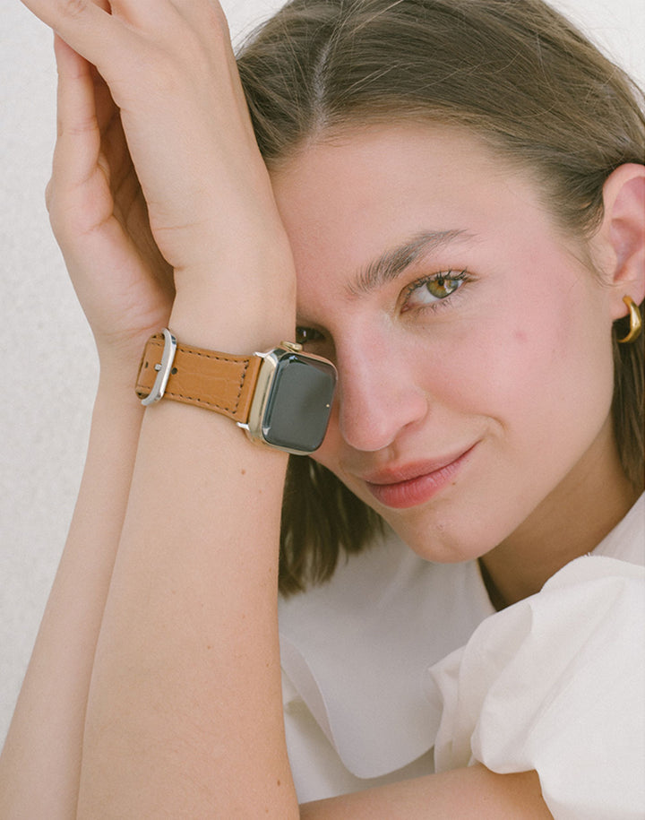 Hyer Goods recycled leather Apple Watch Band tan#color_tan-croc