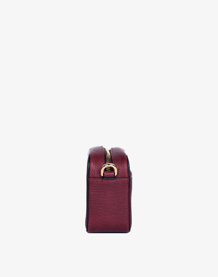 recycled genuine leather camera bag burgundy wine lizard#color_wine-lizard