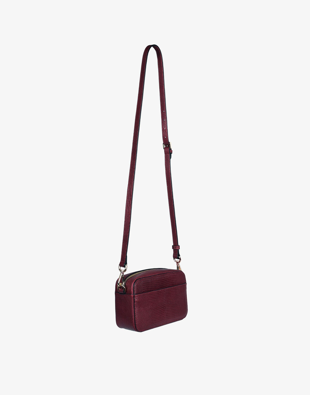 recycled genuine leather camera bag burgundy wine lizard#color_wine-lizard