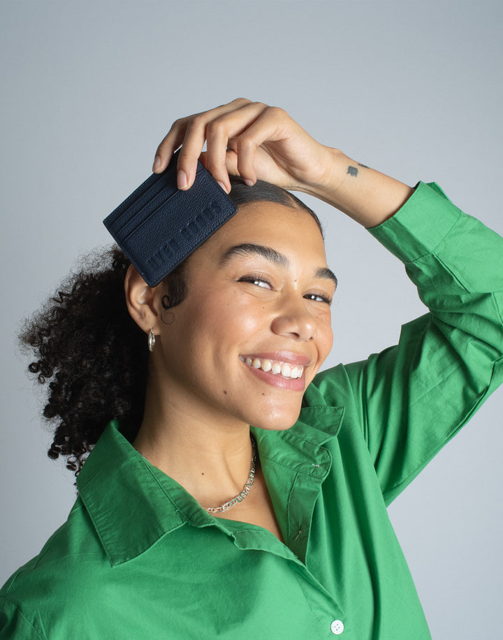 recycled leather card holder navy#color_navy-blue