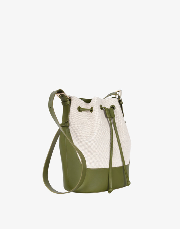 hyer goods cotton canvas cinch bucket bag natural olive #color_olive
