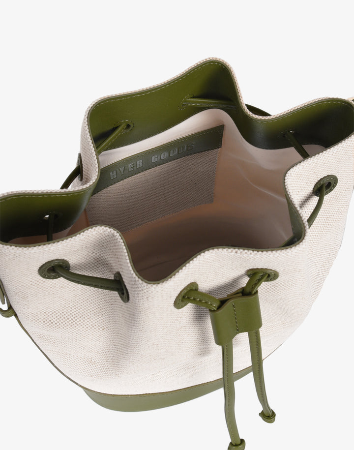 hyer goods cotton canvas cinch bucket bag natural olive #color_olive
