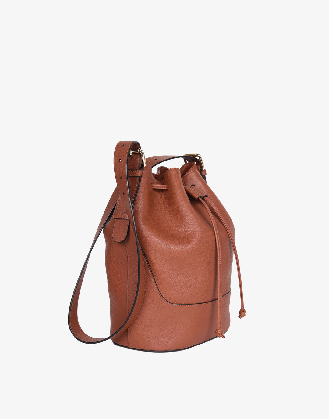 hyer goods recycled leather cinch bucket bag tan saddle brown#color_saddle-brown