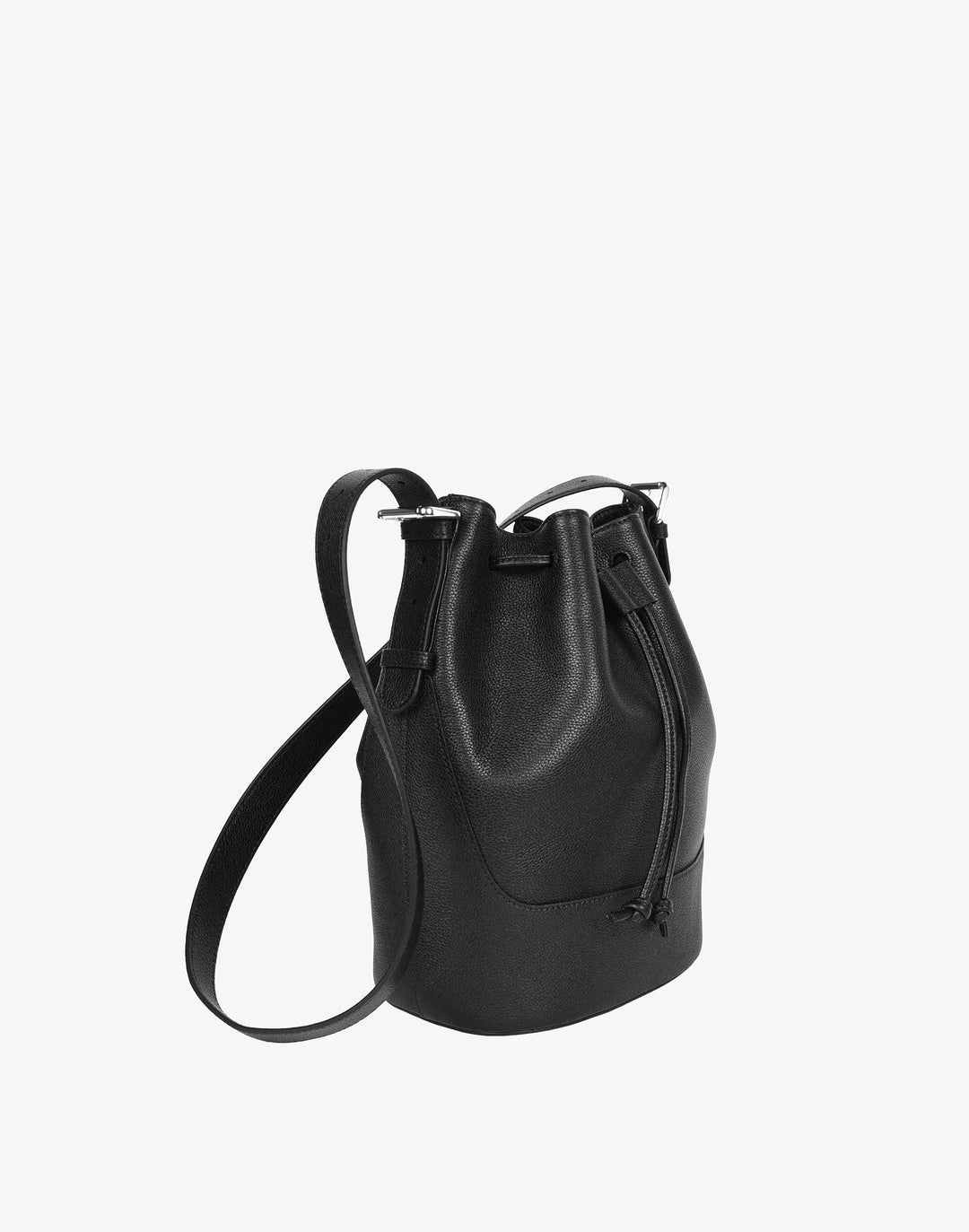hyer goods recycled leather cinch bucket bag black#color_black