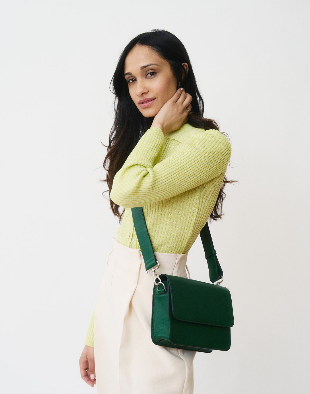 hyer goods recycled leather crossbody satchel bag green #color_green