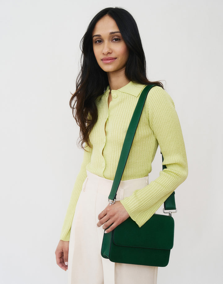 hyer goods recycled leather crossbody satchel bag green #color_green