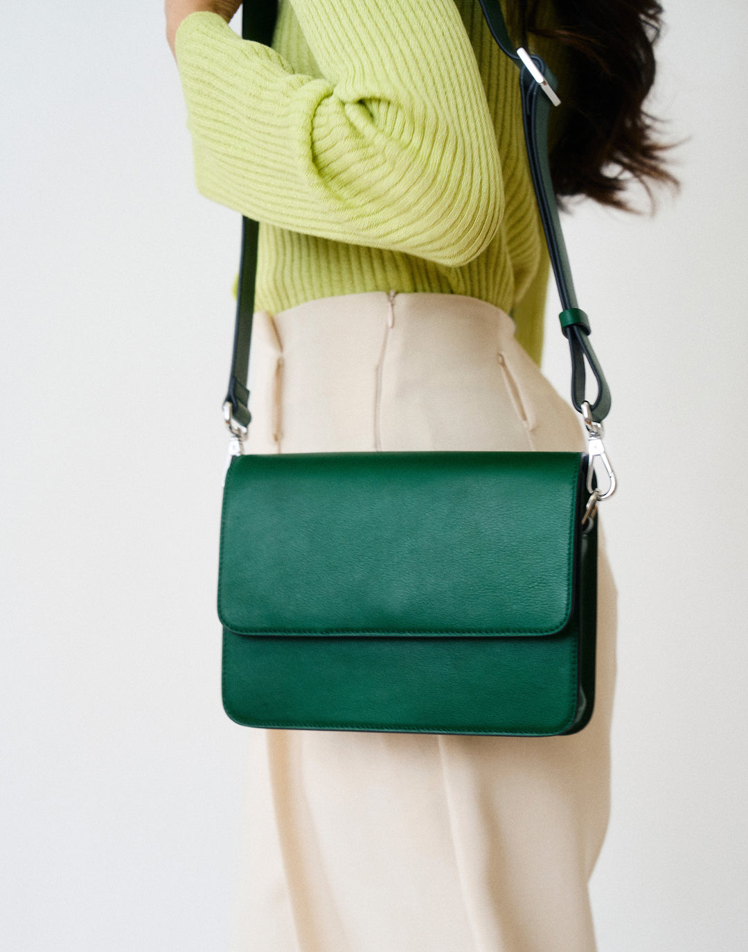 hyer goods recycled leather crossbody satchel bag green #color_green