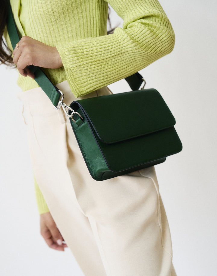 hyer goods recycled leather crossbody satchel bag green #color_green