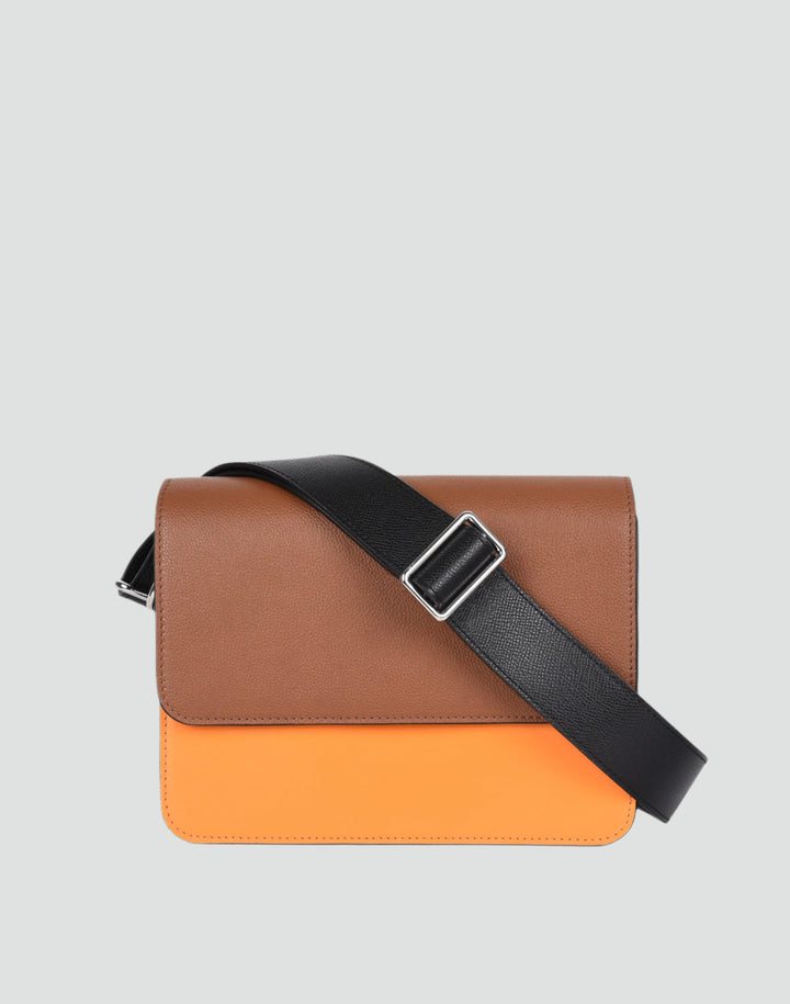 hyer goods recycled leather crossbody satchel bag orange colorblock #color_orange-colorblock