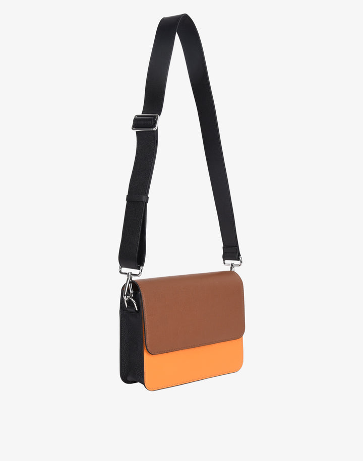 hyer goods recycled leather crossbody satchel bag orange colorblock #color_orange-colorblock
