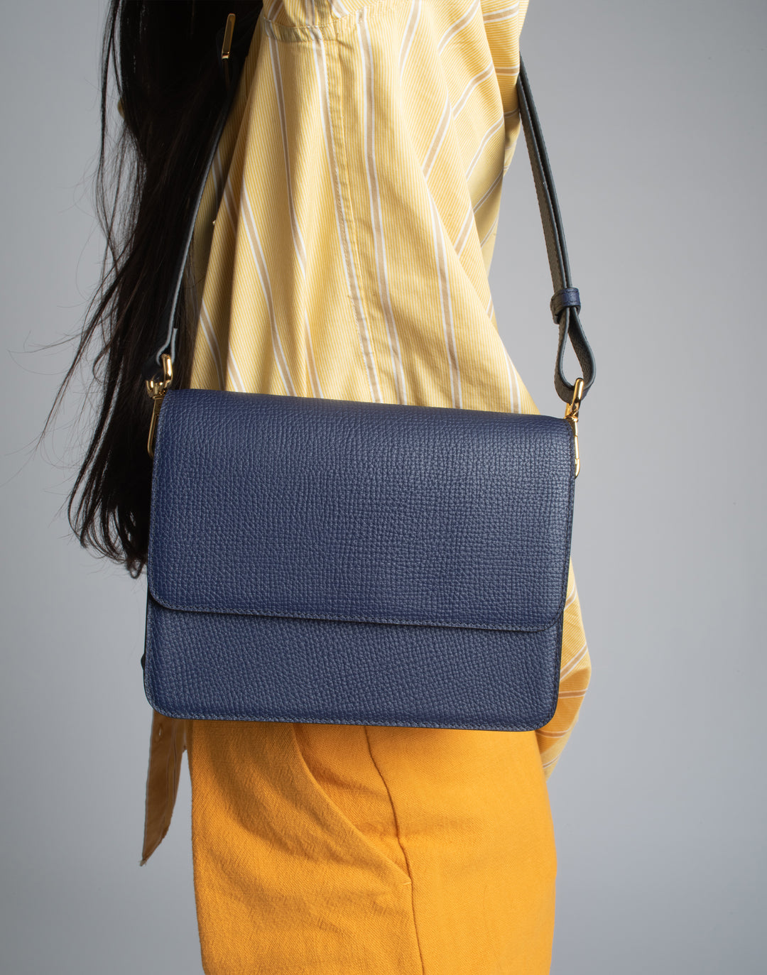 hyer goods recycled leather crossbody satchel bag navy blue #color_navy-blue