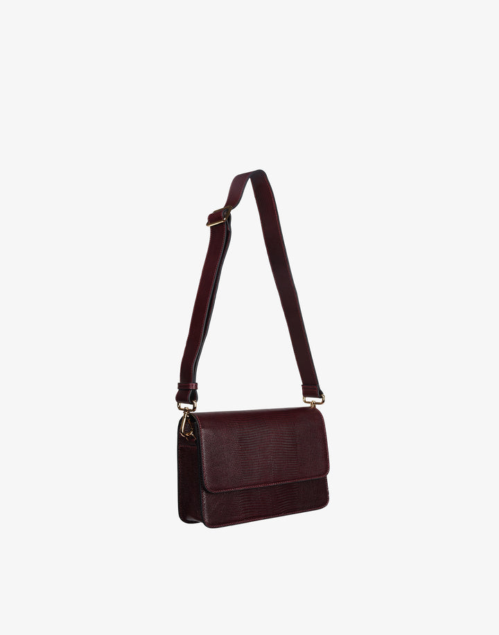 hyer goods recycled leather crossbody satchel bag burgundy wine embossed lizard #color_wine-lizard
