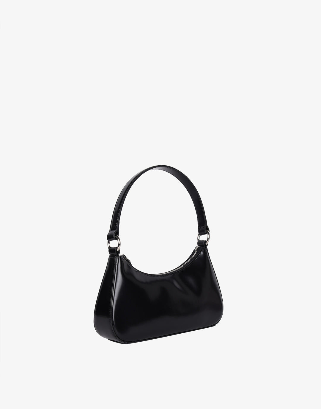recycled genuine leather mini shoulder bag baguette bag black patent#color_semi-glazed-black