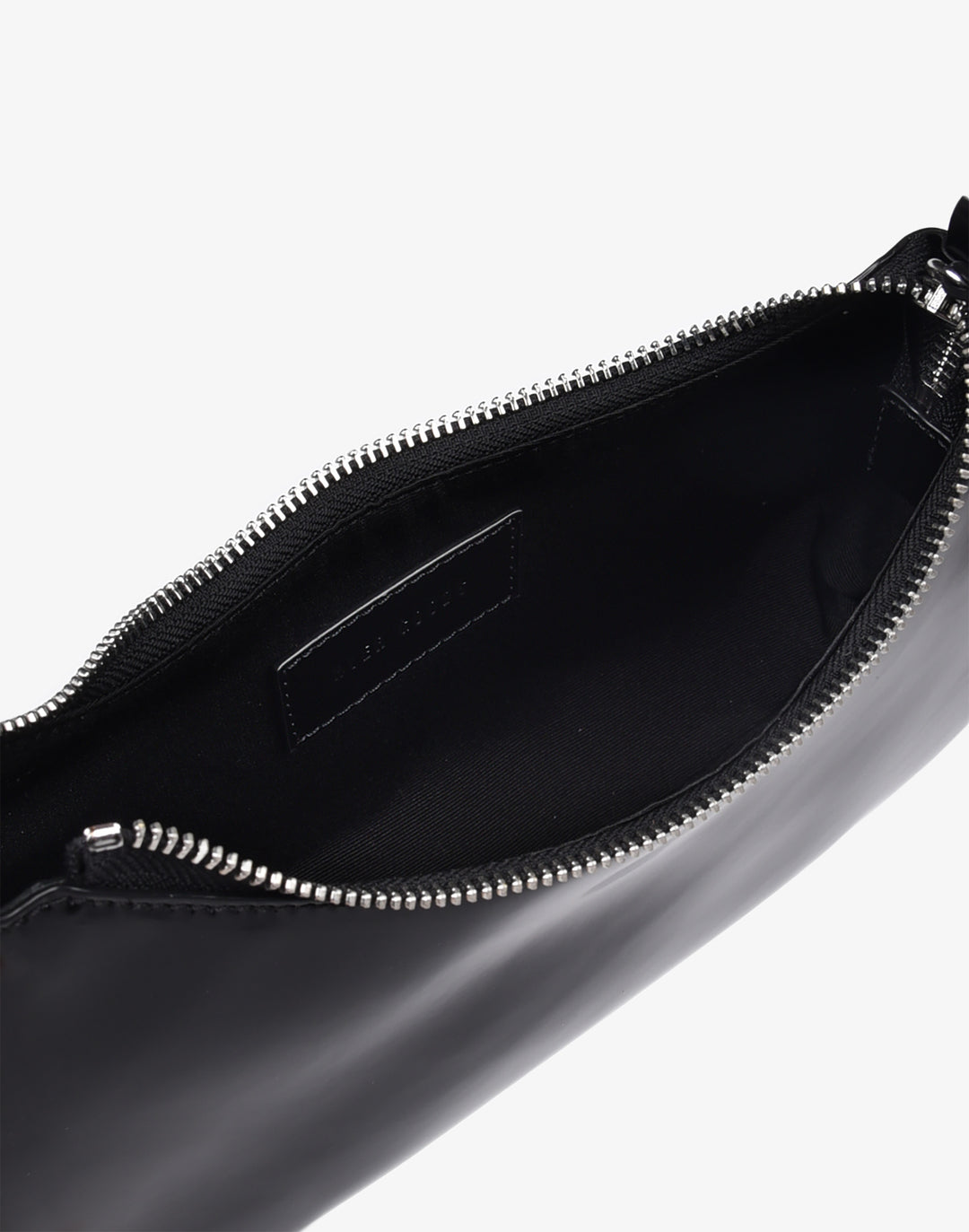 recycled genuine leather mini shoulder bag baguette bag black patent#color_semi-glazed-black