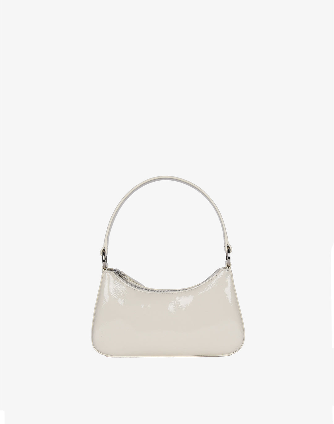 recycled genuine leather mini shoulder bag baguette bag off white patent leather#color_ecru-crinkle-patent