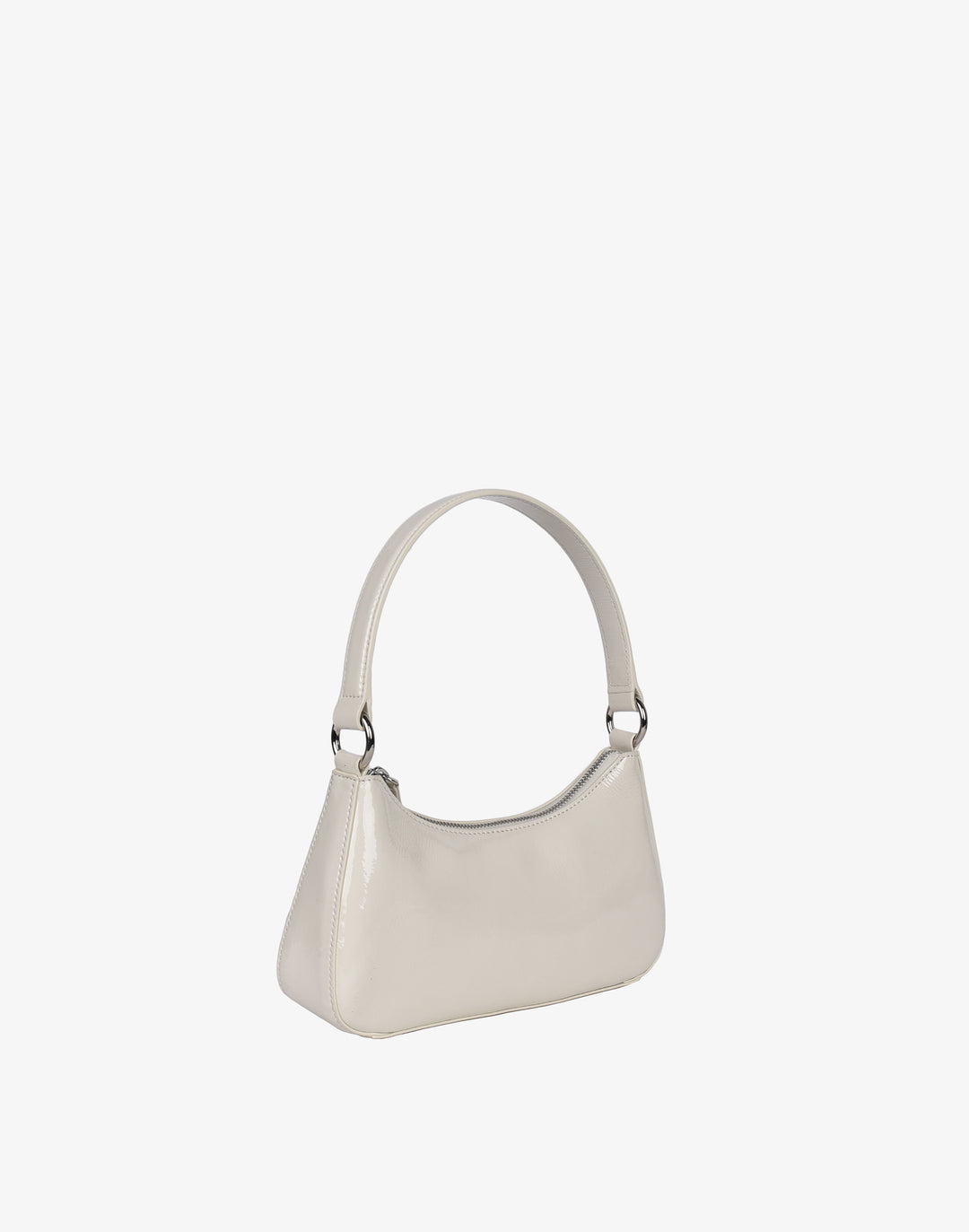 recycled genuine leather mini shoulder bag baguette bag off white patent leather#color_ecru-crinkle-patent