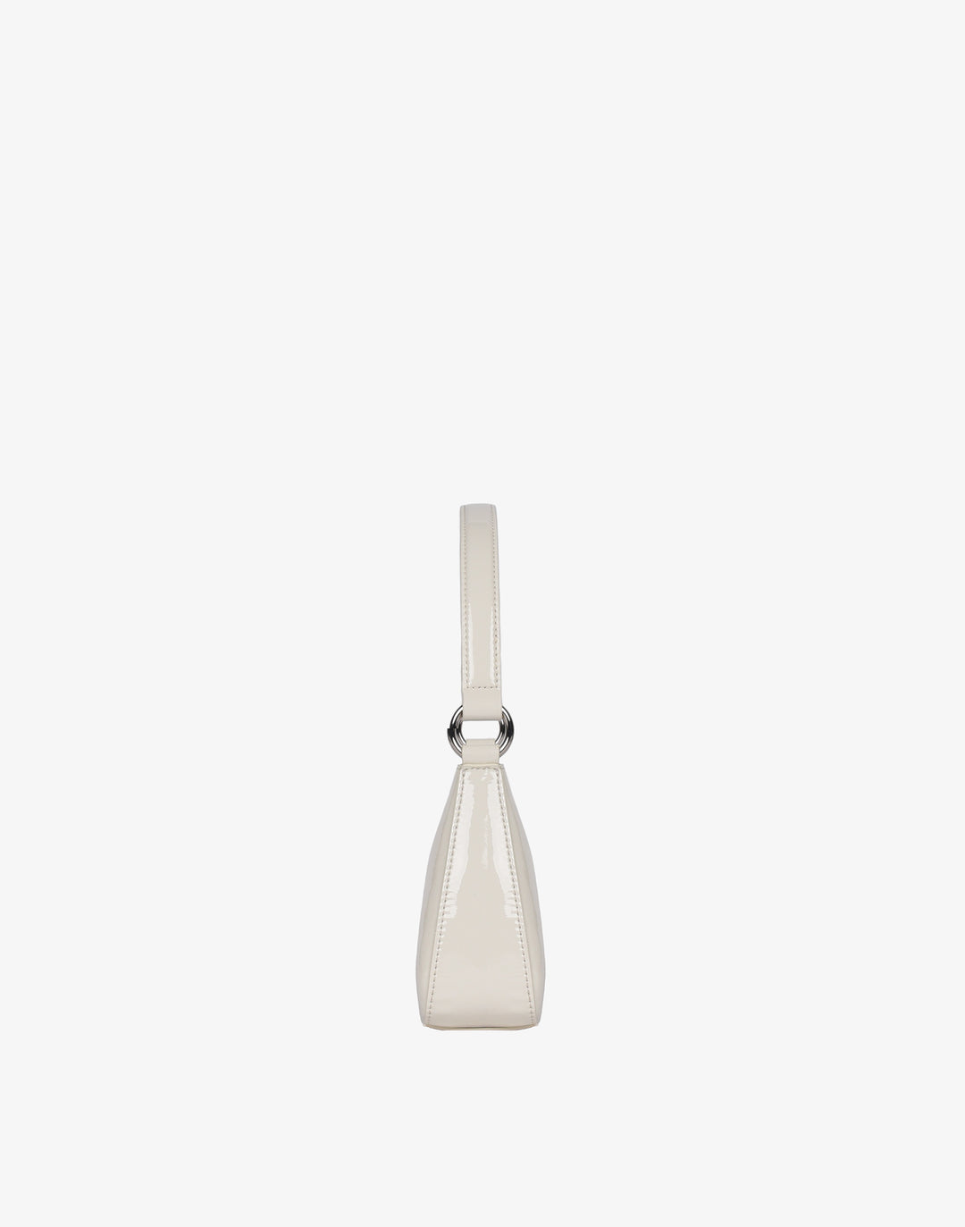 recycled genuine leather mini shoulder bag baguette bag off white patent leather#color_ecru-crinkle-patent