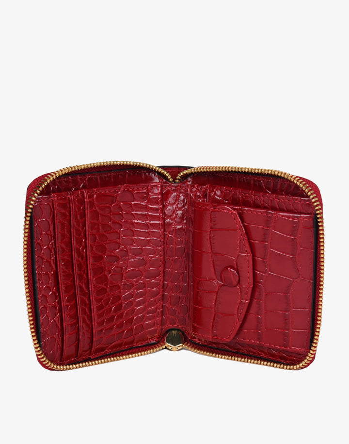 hyer goods recycled leather zip around wallet red croco#color_red-croco