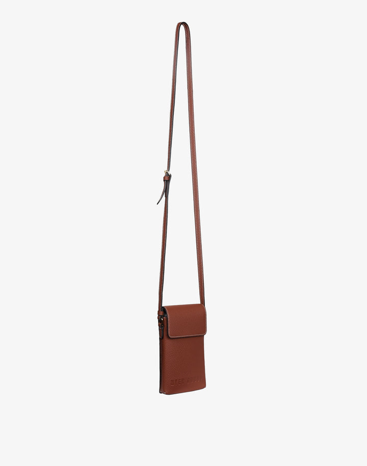 hyer goods recycled leather phone sling bag saddle brown tan#color_saddle-brown