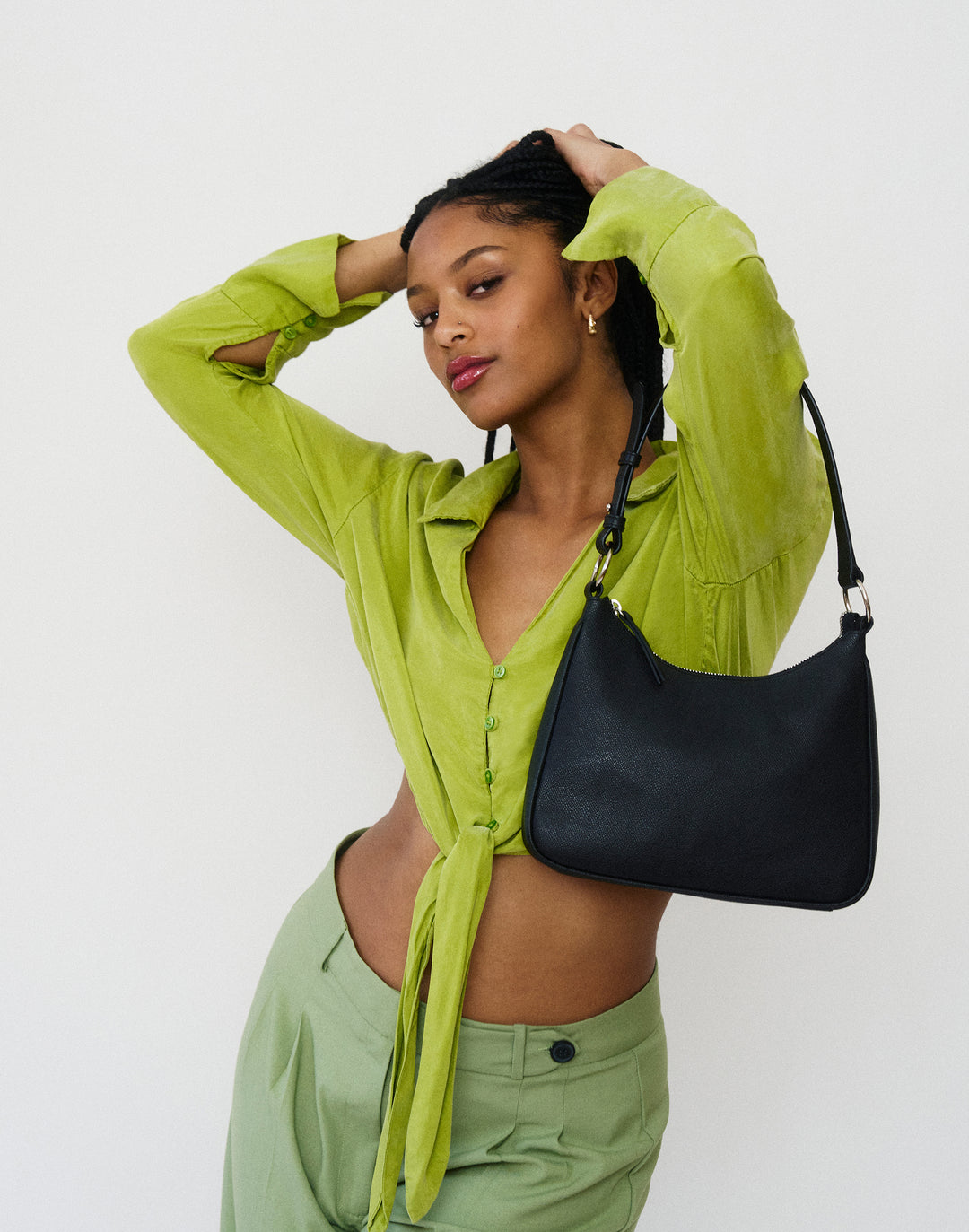 recycled genuine leather everyday shoulder bag black#color_black
