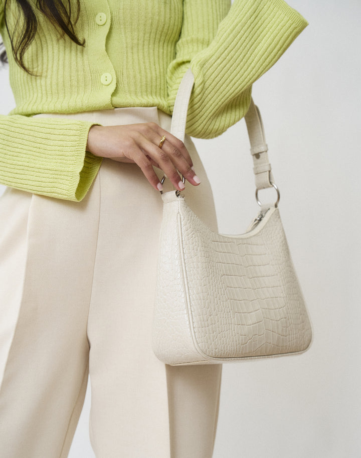 recycled genuine leather everyday shoulder bag cream embossed croc#color_cream-croc