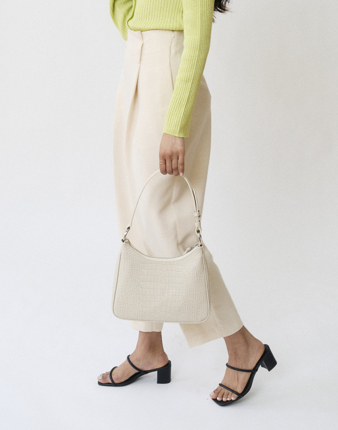 recycled genuine leather everyday shoulder bag cream embossed croc#color_cream-croc