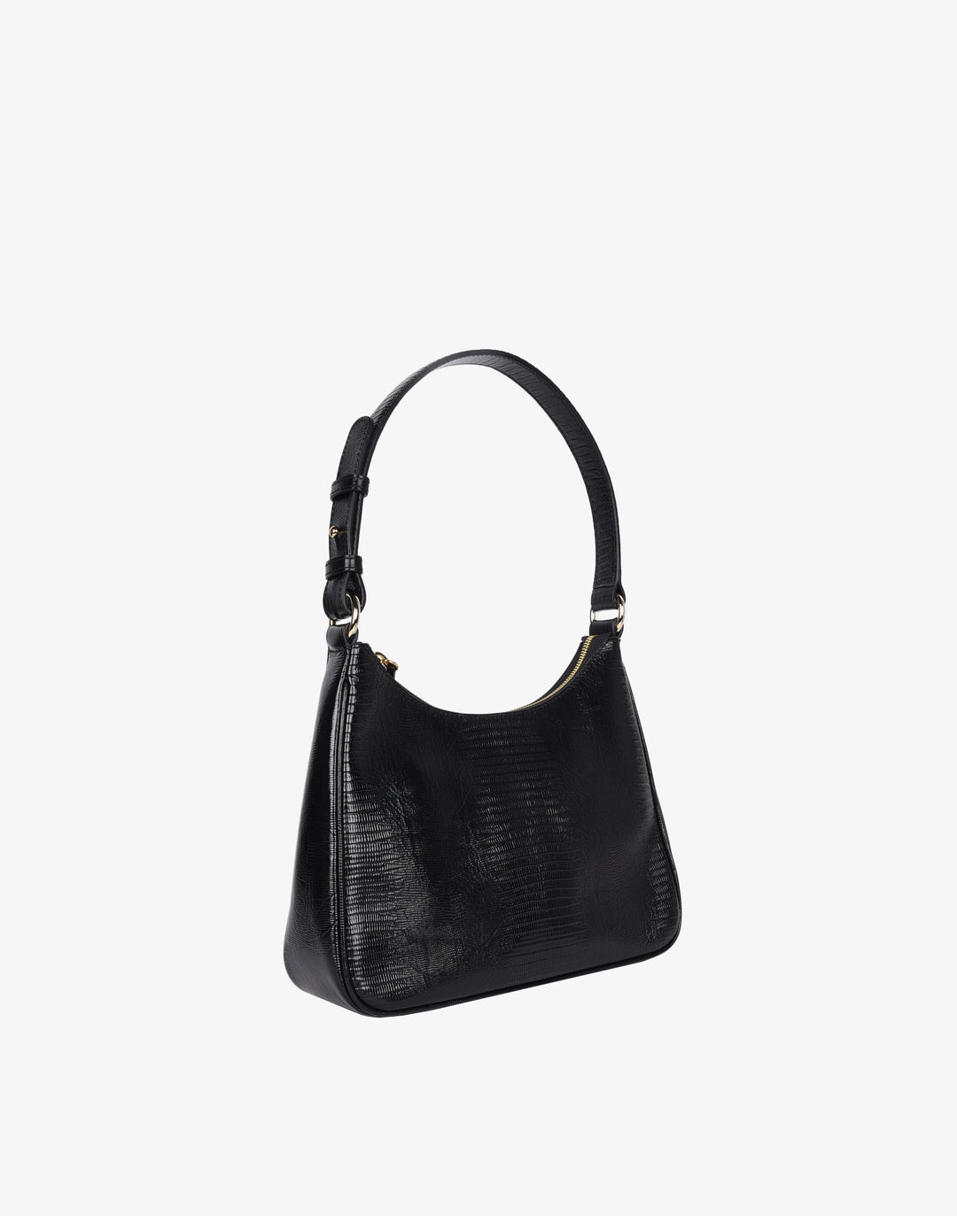 recycled genuine leather everyday shoulder bag  black embossed lizard#color_black-lizard