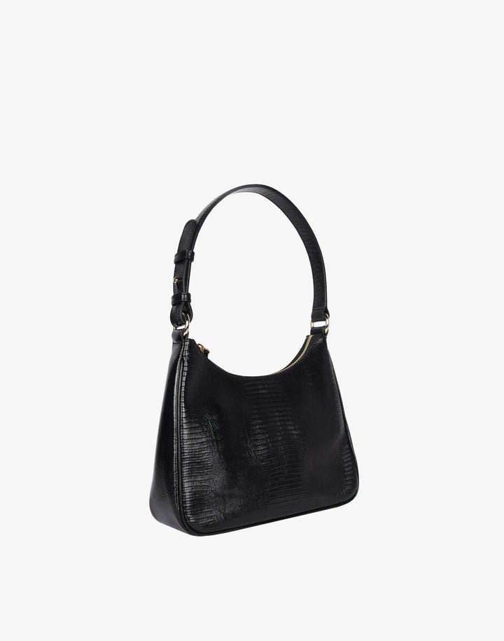 recycled genuine leather everyday shoulder bag  black embossed lizard#color_black-lizard