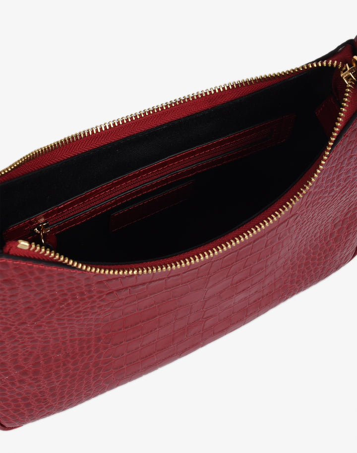 recycled genuine leather everyday shoulder bag red croc embossed#color_red-croco