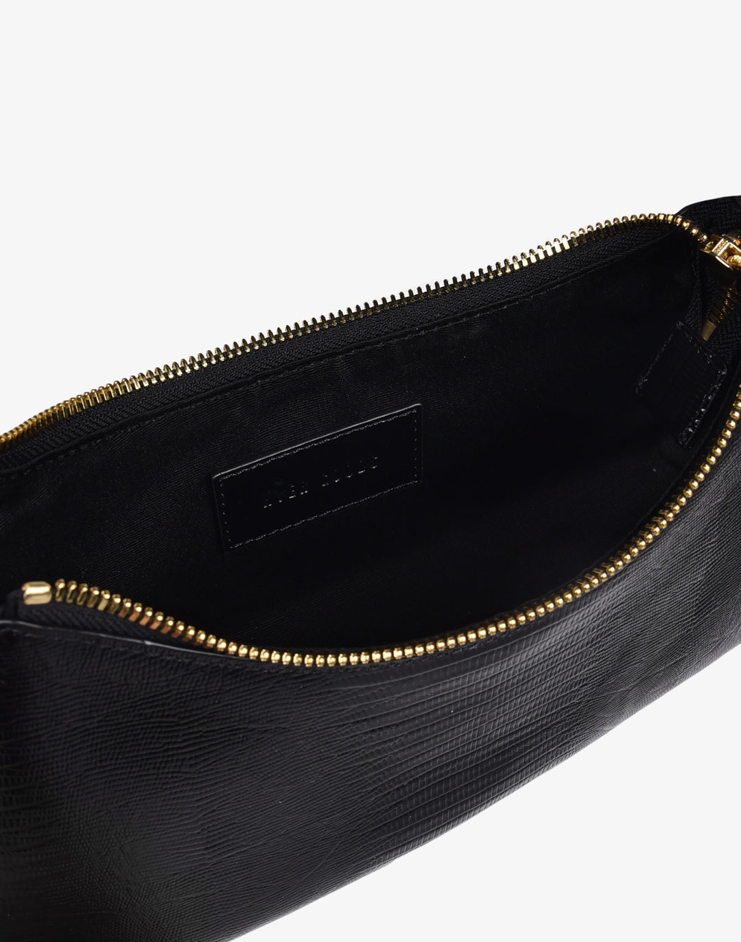 recycled genuine leather mini shoulder bag baguette bag embossed black lizard#color_black-lizard