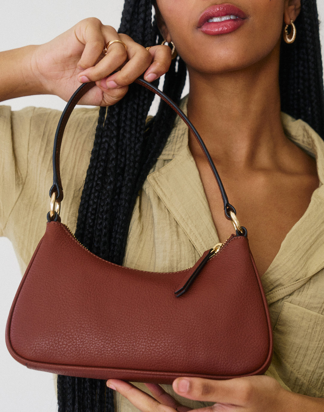 recycled genuine leather mini shoulder bag tan brown#color_saddle-brown