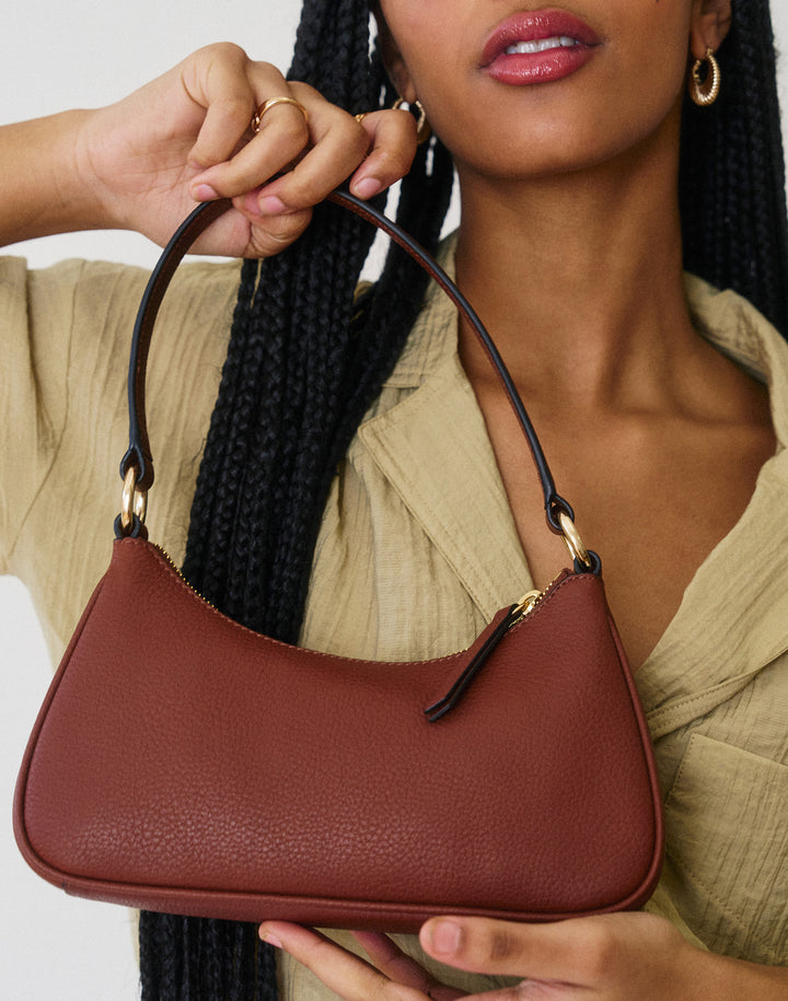 recycled genuine leather mini shoulder bag tan brown#color_saddle-brown